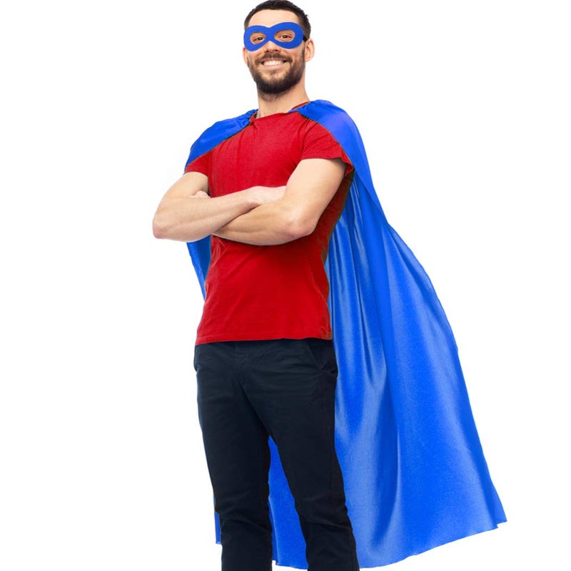 D.Q.Z Superhero Capes and Masks for Adults Bulk-Men Women Super Hero Costume Halloween Dress Up Party Favors -7 Pack (Blue) - Image 4